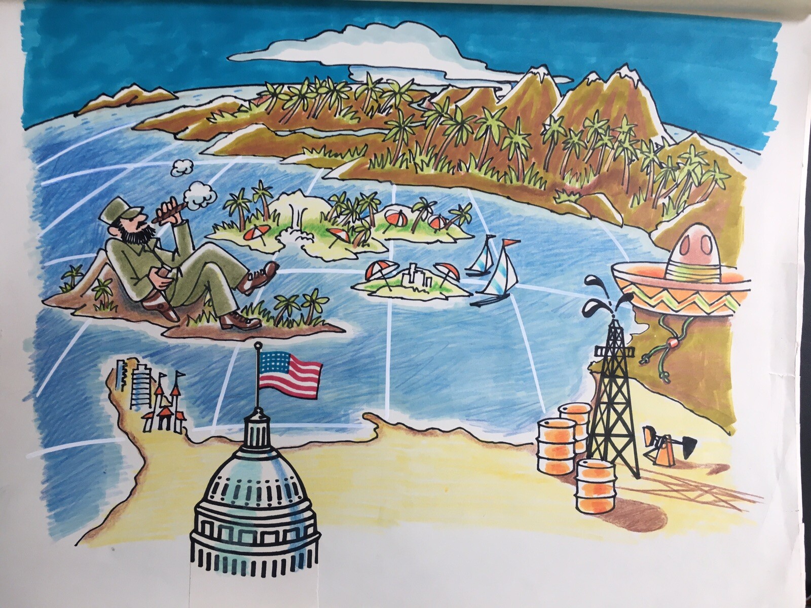 Political watercolor 1970s Cuban aggression against United States￼￼ Noted￼ NBC