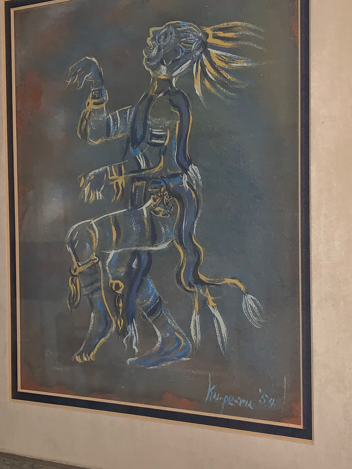 Vintage Original T. Suina Indian Dancer 1954 Painting Listed New Mexico Artist