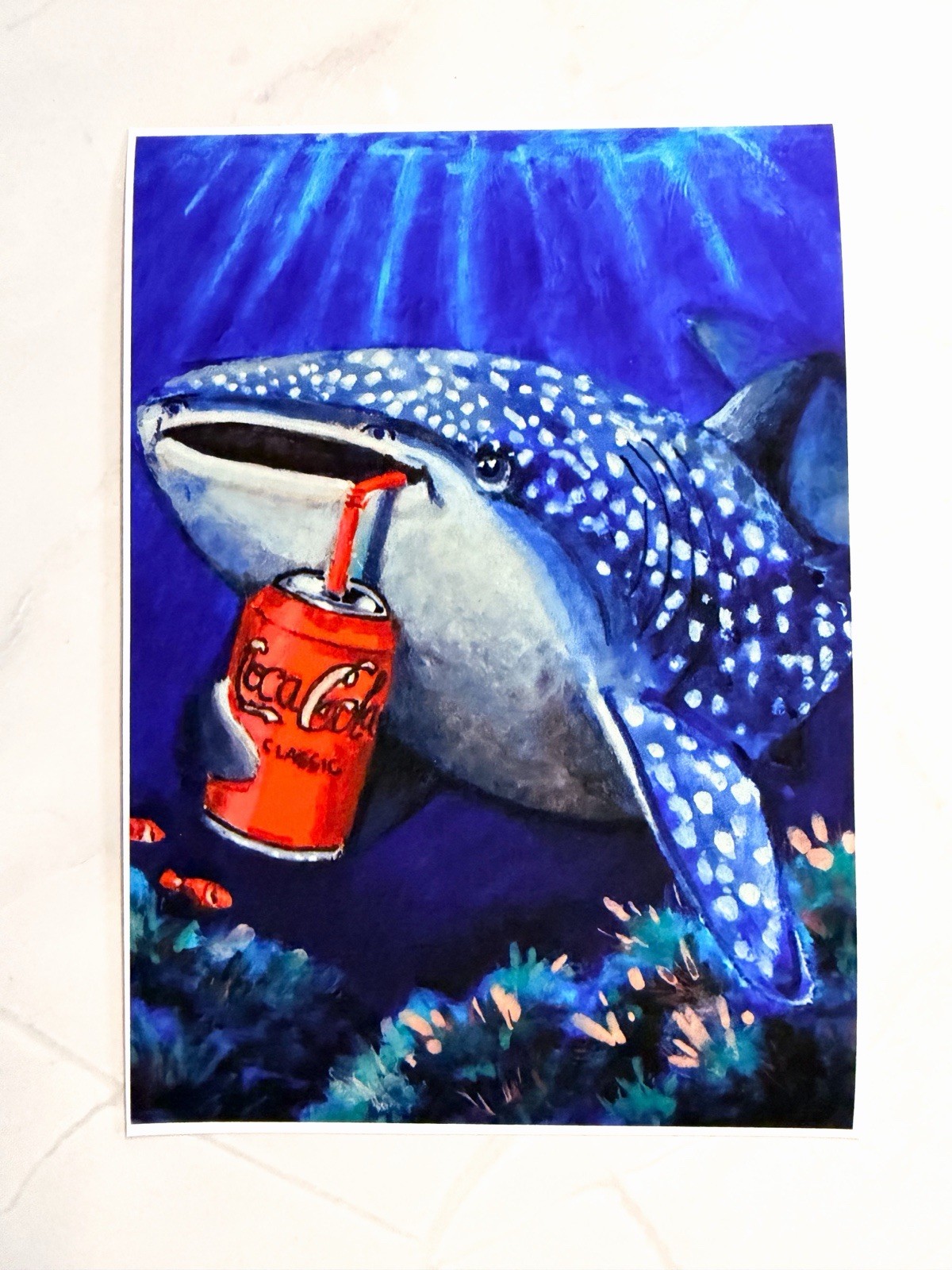 ACEO Print Whale Shark Coke Atlanta Theme 5×7 Signed LeahG777