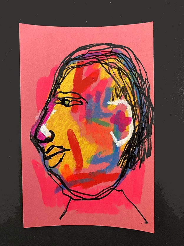 Portrait Painting Naive Outsider 4×6 Wall Art Expressive Man Profile April Fool