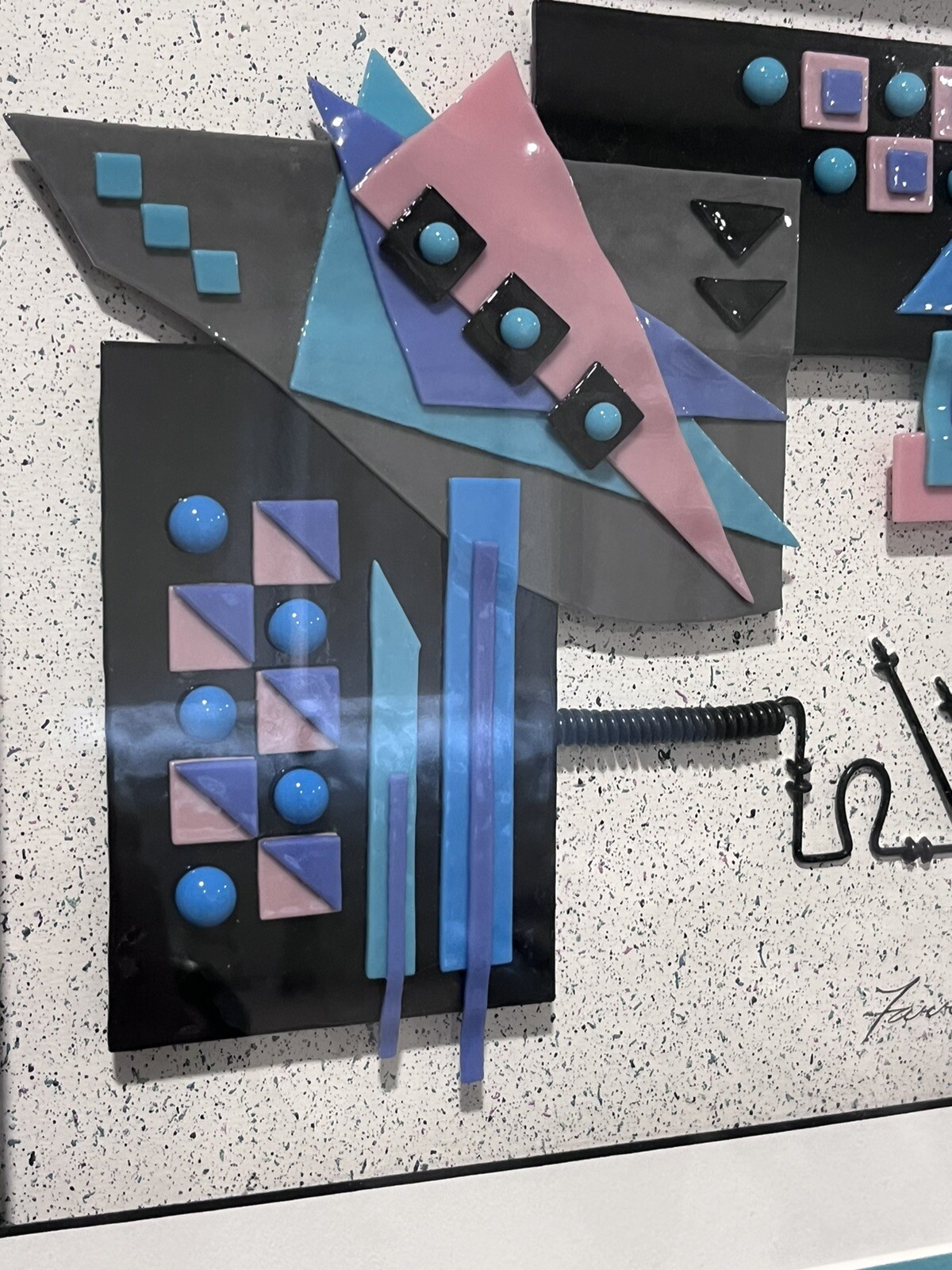 Abstract Geometric Shapes Modern Mixed Media Hanging Art Signed Not A Painting