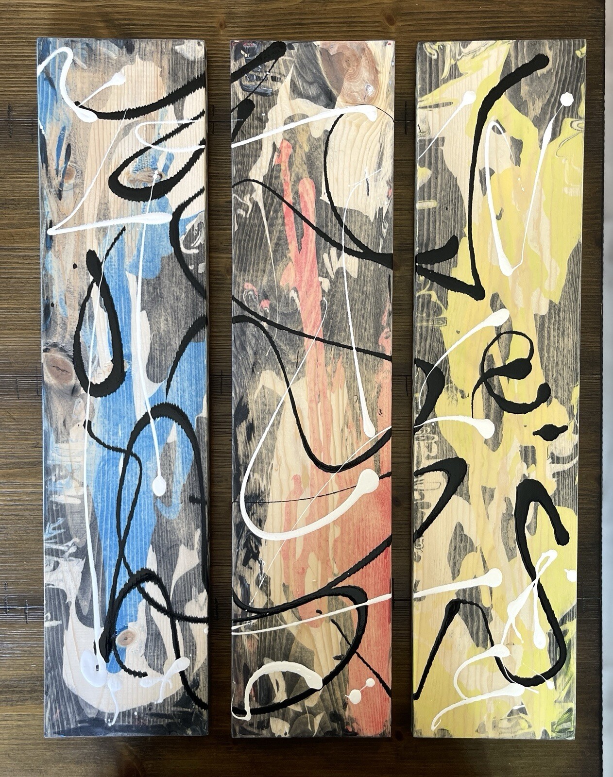 Wood Painting, Black, Red Blue Yellow Art, Wood Art, Scrap wood, Home Decor