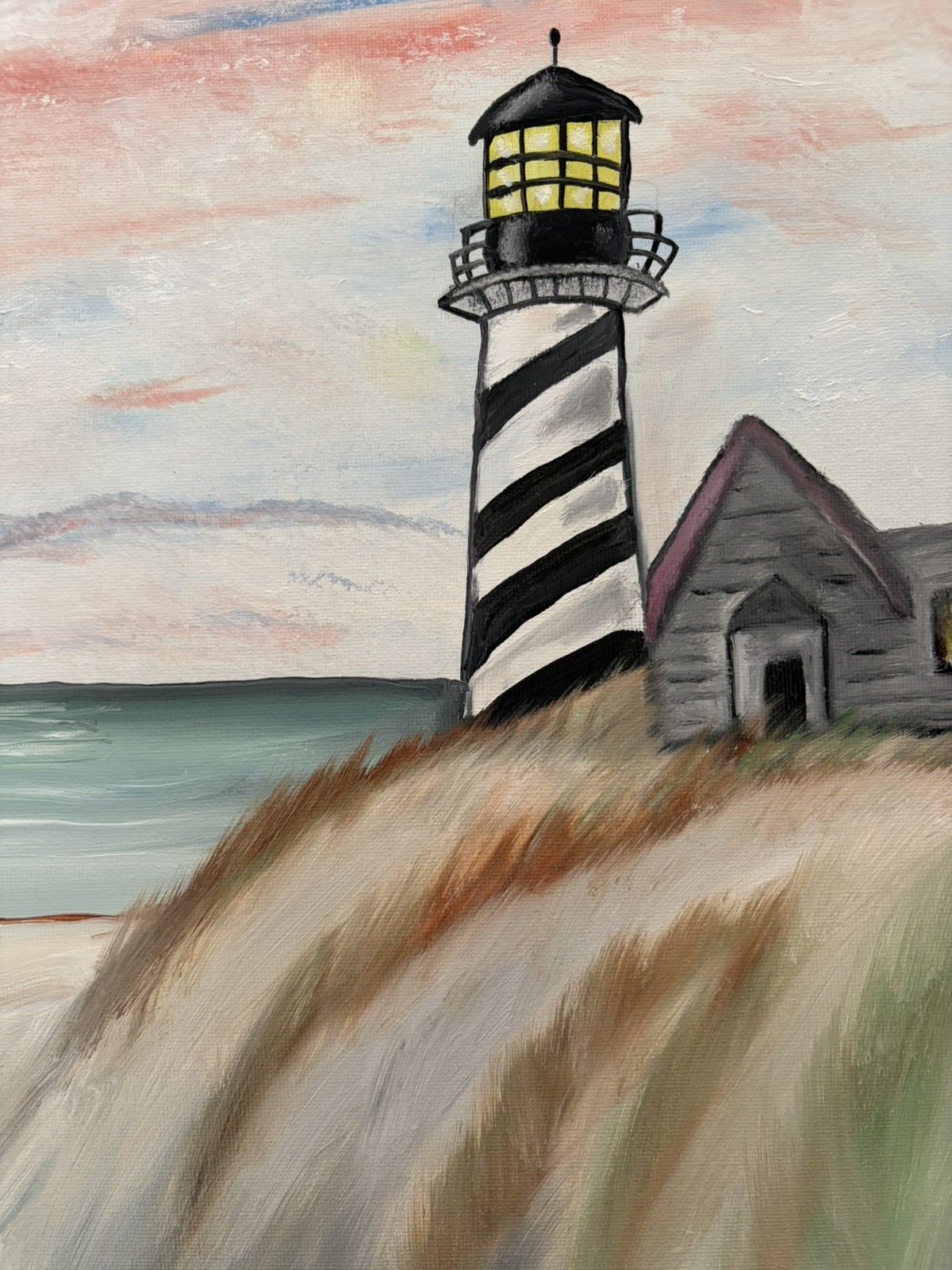 Original oil painting 11 x 14 inch lighthouse over the ocean