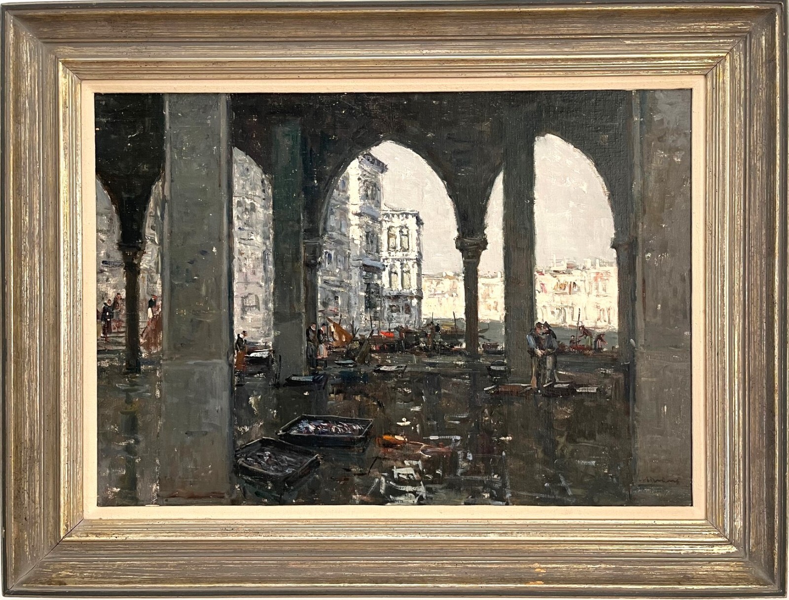 Original Giuseppe “Bepi” Marino “Venice Aqua Alta” 1966, Oil/Panel