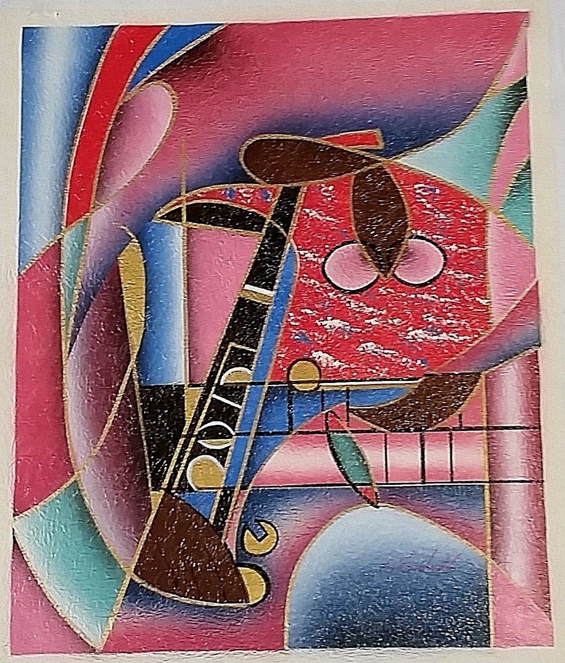 Abstract Painting Lithograph On Canvas Artist Signed ART FINDS INT’L Musical