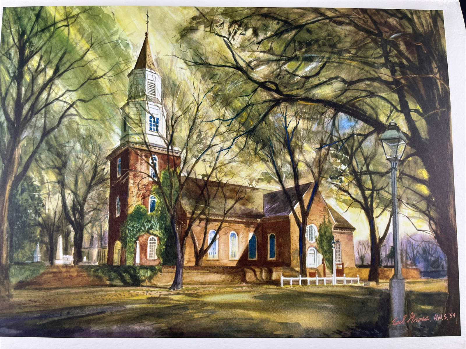 Old Bruton Parish, Williamsburg Virginia US Gypsum by Earl Gross A.W.S. 1959