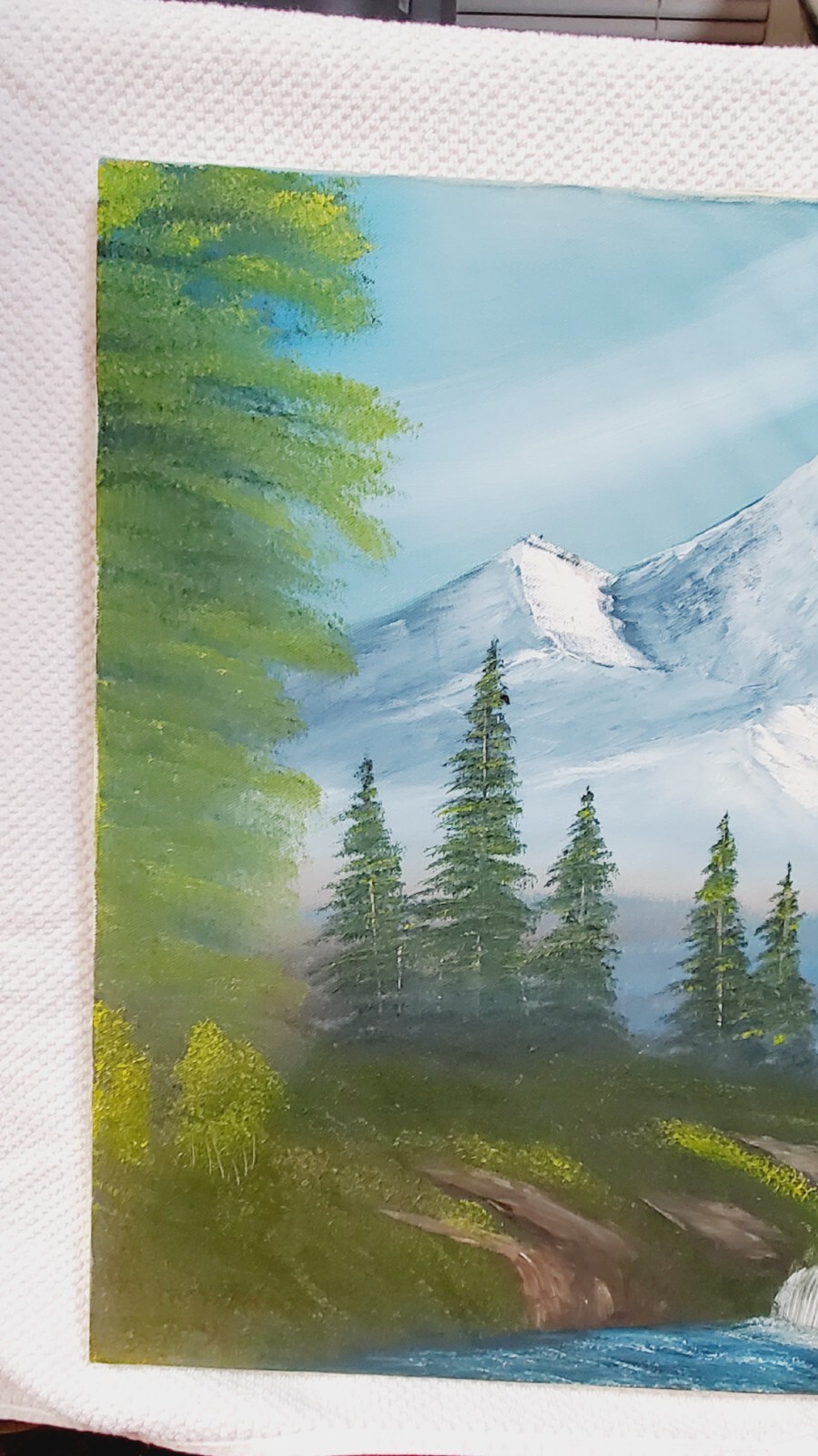 Bob Ross Inspired Landscape Oil Painting, Mountain Scene, 24″ x 18″