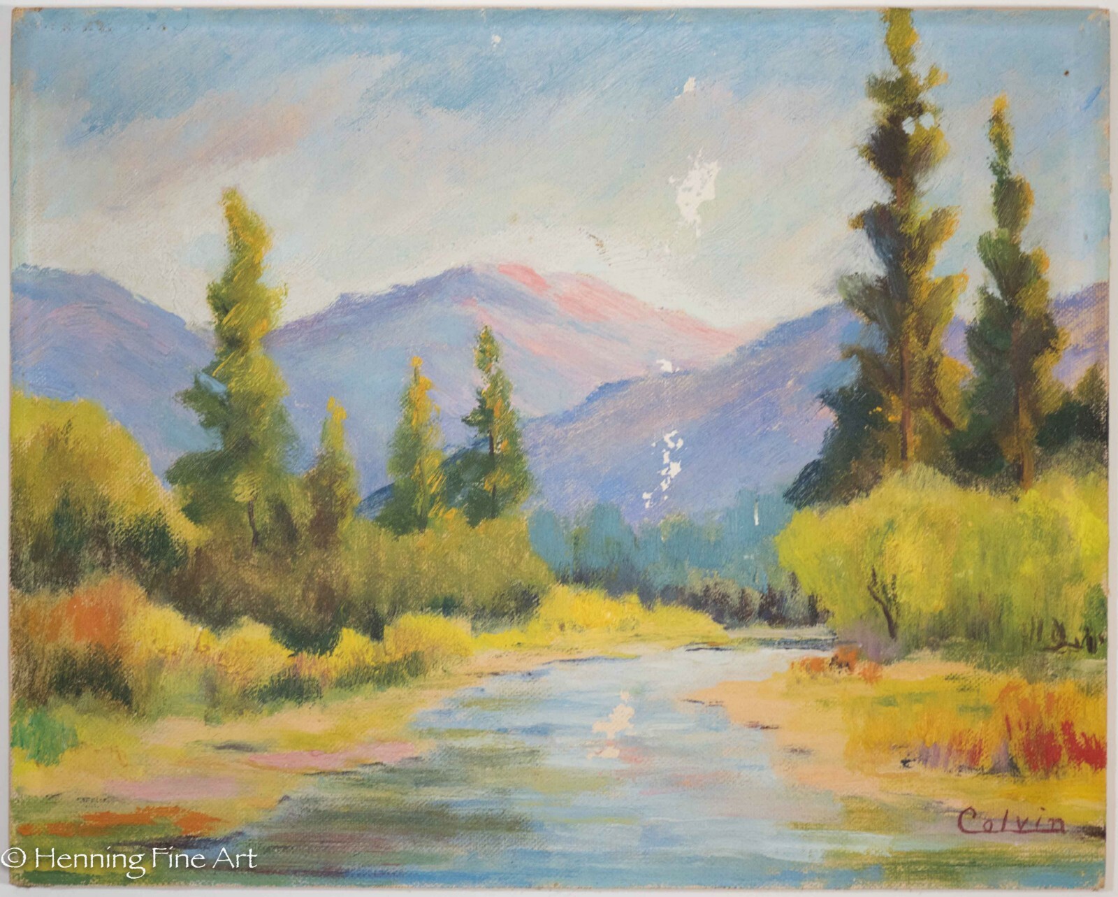 American Western Landscape Oil Painting of Estes Park Colorado Signed «Colvin»