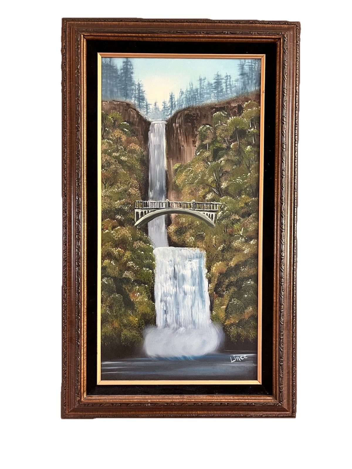 Vintage Multnomah Falls Painting Acrylic Art Signed Original 17.5×29.5