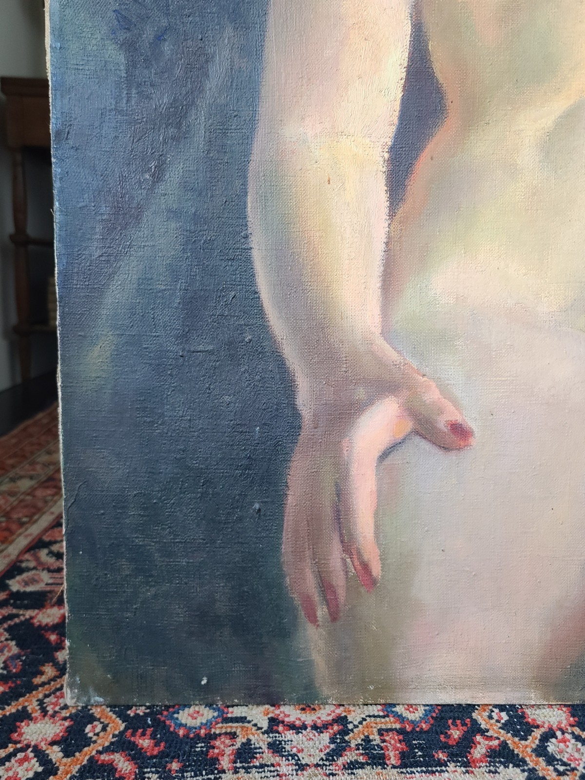 Moody Vintage 1950’s Oil Painting Nude Portrait of a Bettie Page Esque Woman