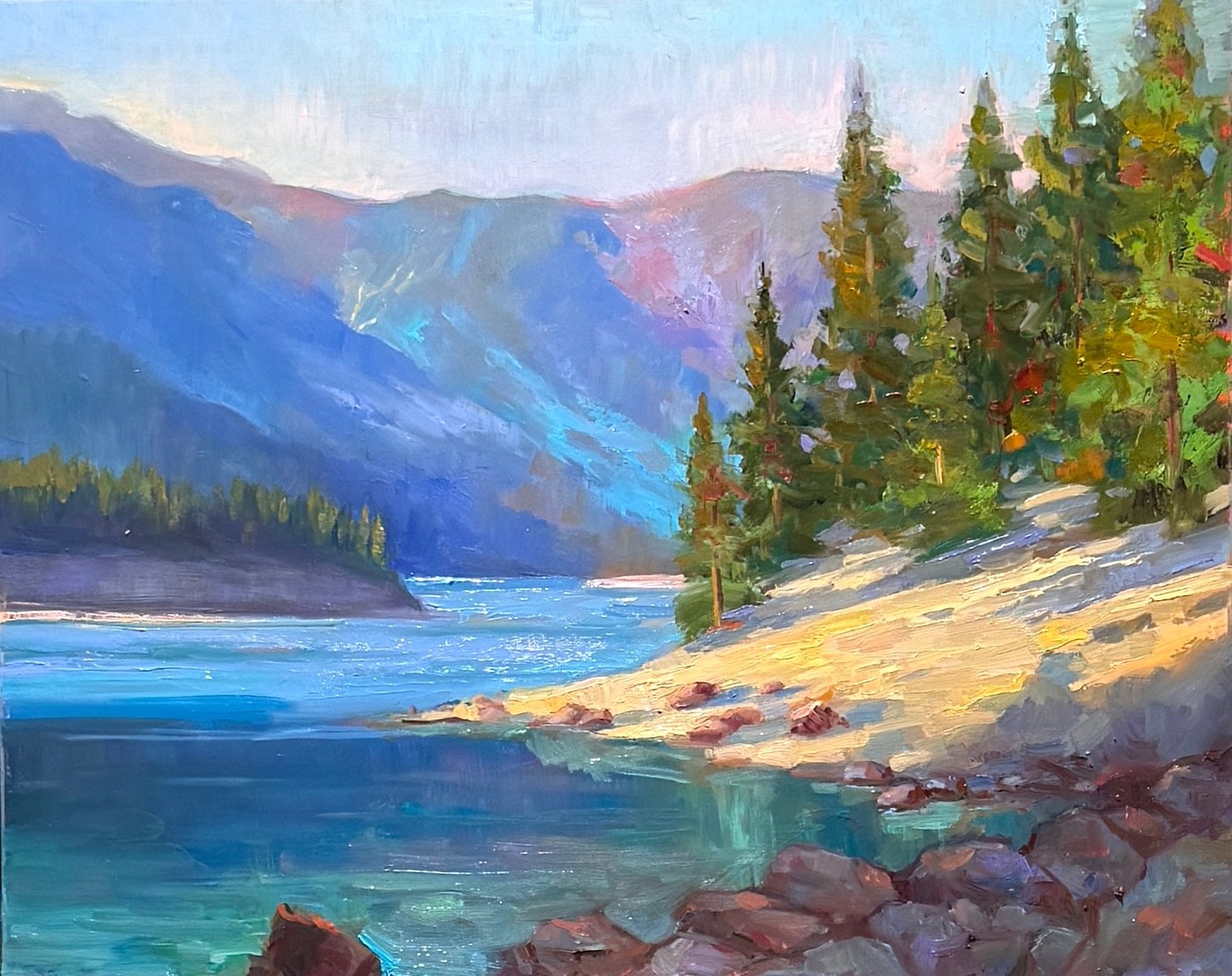 Mountain painting original trees landscape art oil on canvas impressionism art