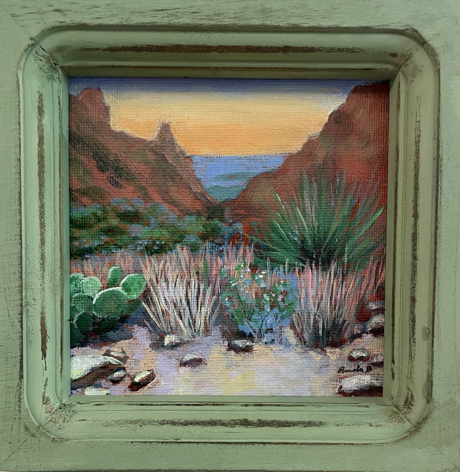 Big Bend Desert Sunset Original Acrylic Landscape Painting 5×5 Southwestern Art