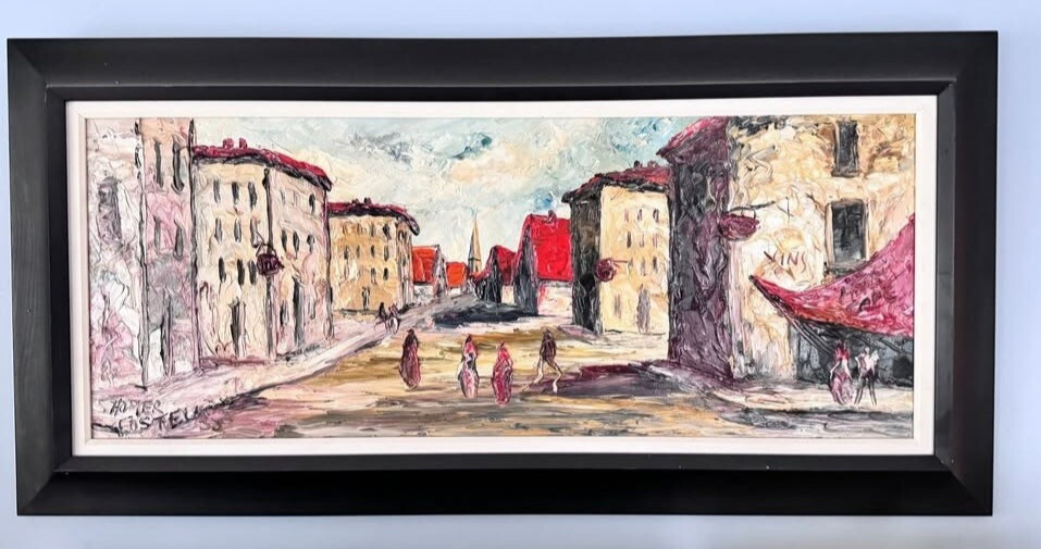 1955 HOMER COSTELLO Pallet Knife Oit PAINTING 48 x 24 SIGNED MCM FRAME EUC