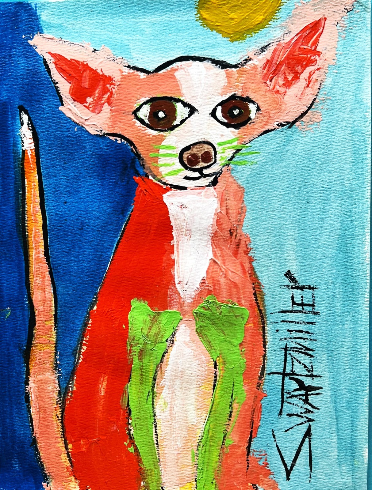 Modern Original ABSTRACT DOG PAINTING POP ART colorful SWARTZMILLER SIGNED DNA