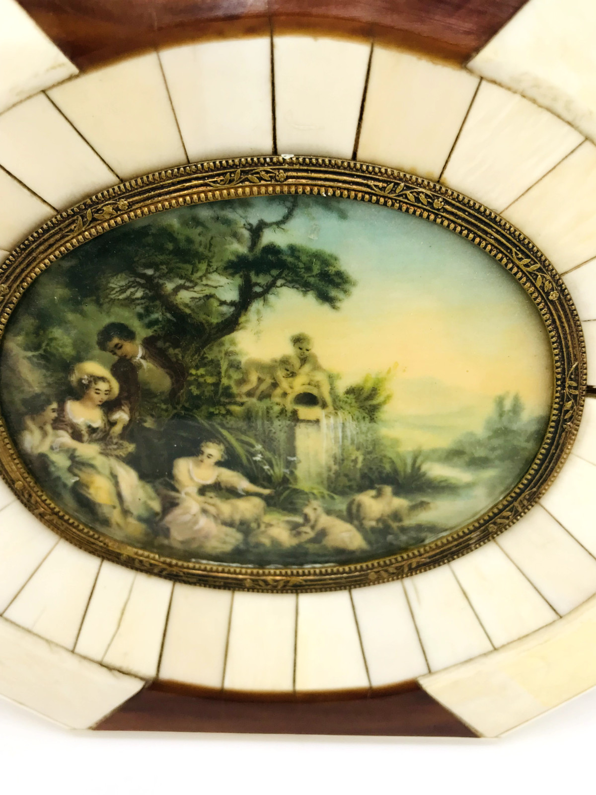 18th century Miniature Painting Galant Garden Scene Masterful Watercolour Sheep