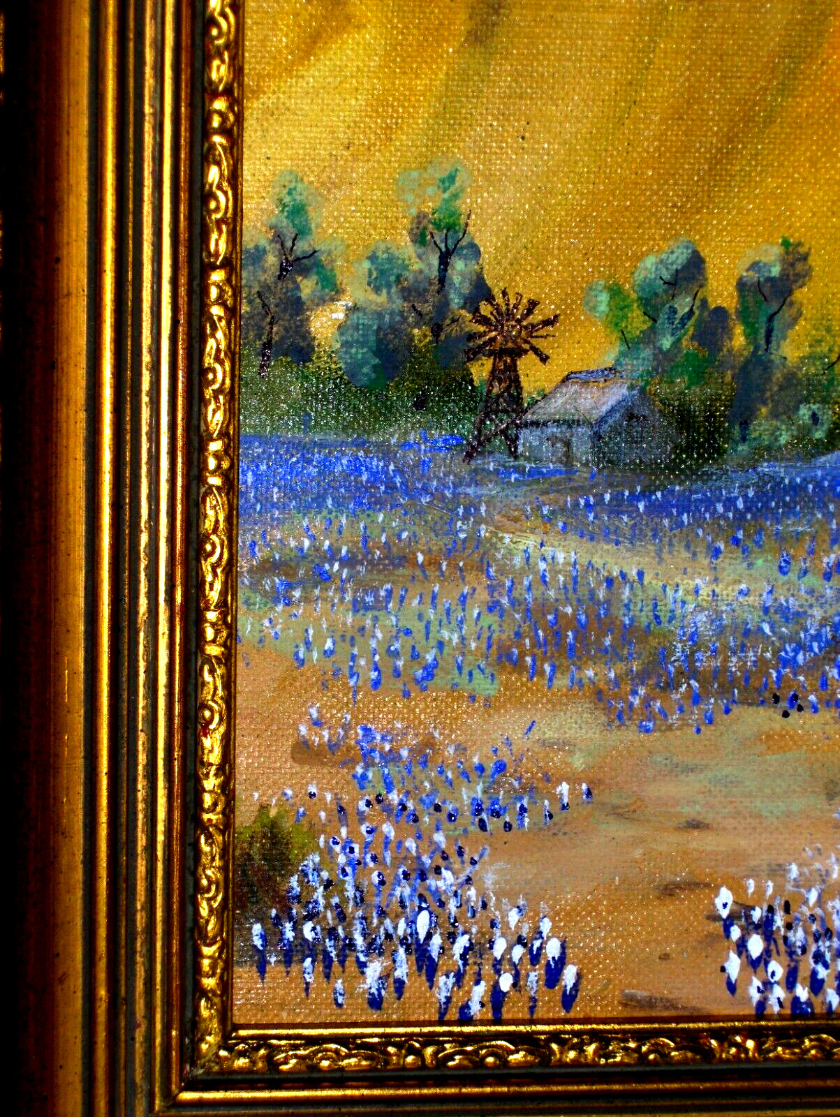 Original Buebonnet LandscapHouse Water Will Bird Blooming Yucca TX VINTAGE Oil