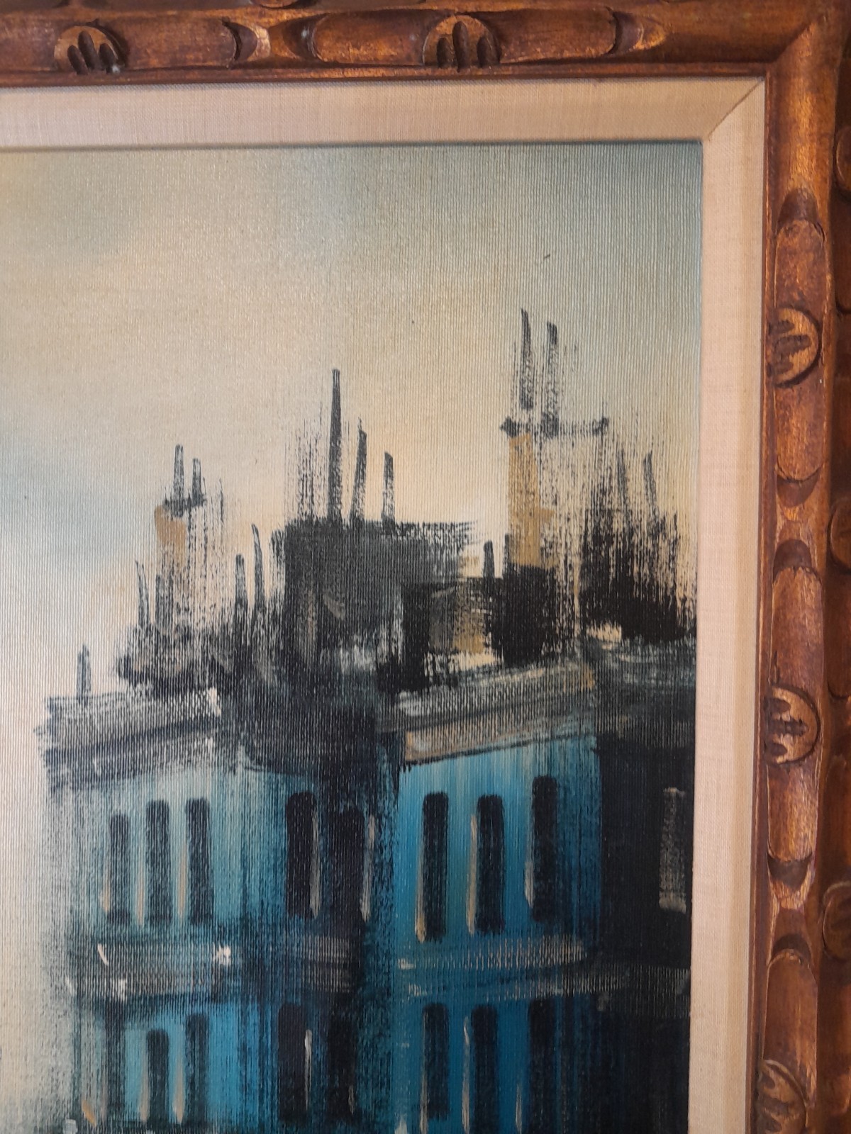 Vtg Mid Century Modern Paris Street Scene Oil Painting G Pierre Blue MCM Framed