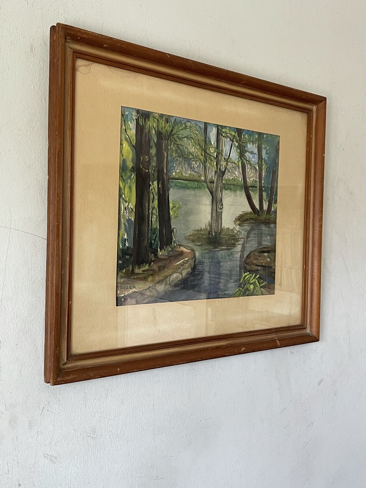 HERMANN TEUBER ANTIQUE LANDSCAPE WATERCOLOR PAINTING MODERN IMPRESSIONIST 1950s