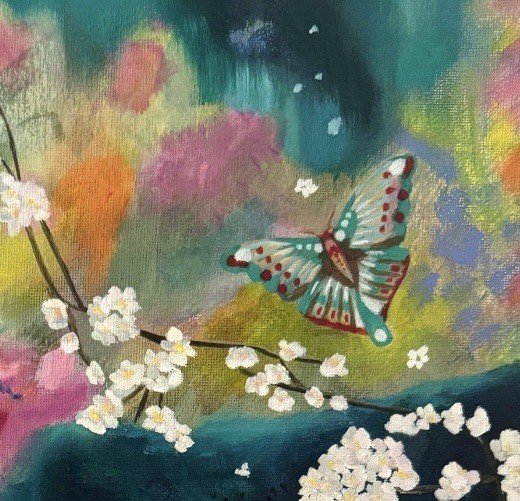 “When The Hot Sun Burns” Acrylic And Oil On Canvas 12”x16” Painting Flowers Bee