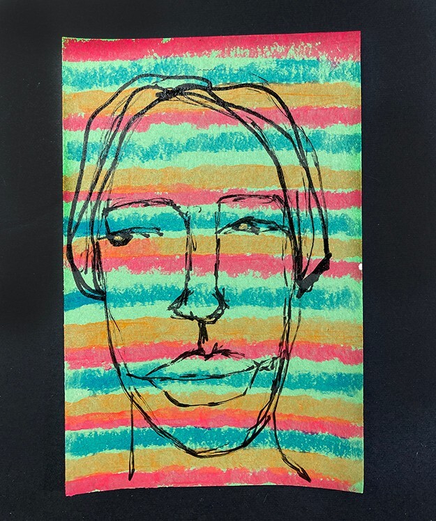 Woman Portrait Painting Naive Primitive Outsider 4×6 Striped Wall Art April Fool
