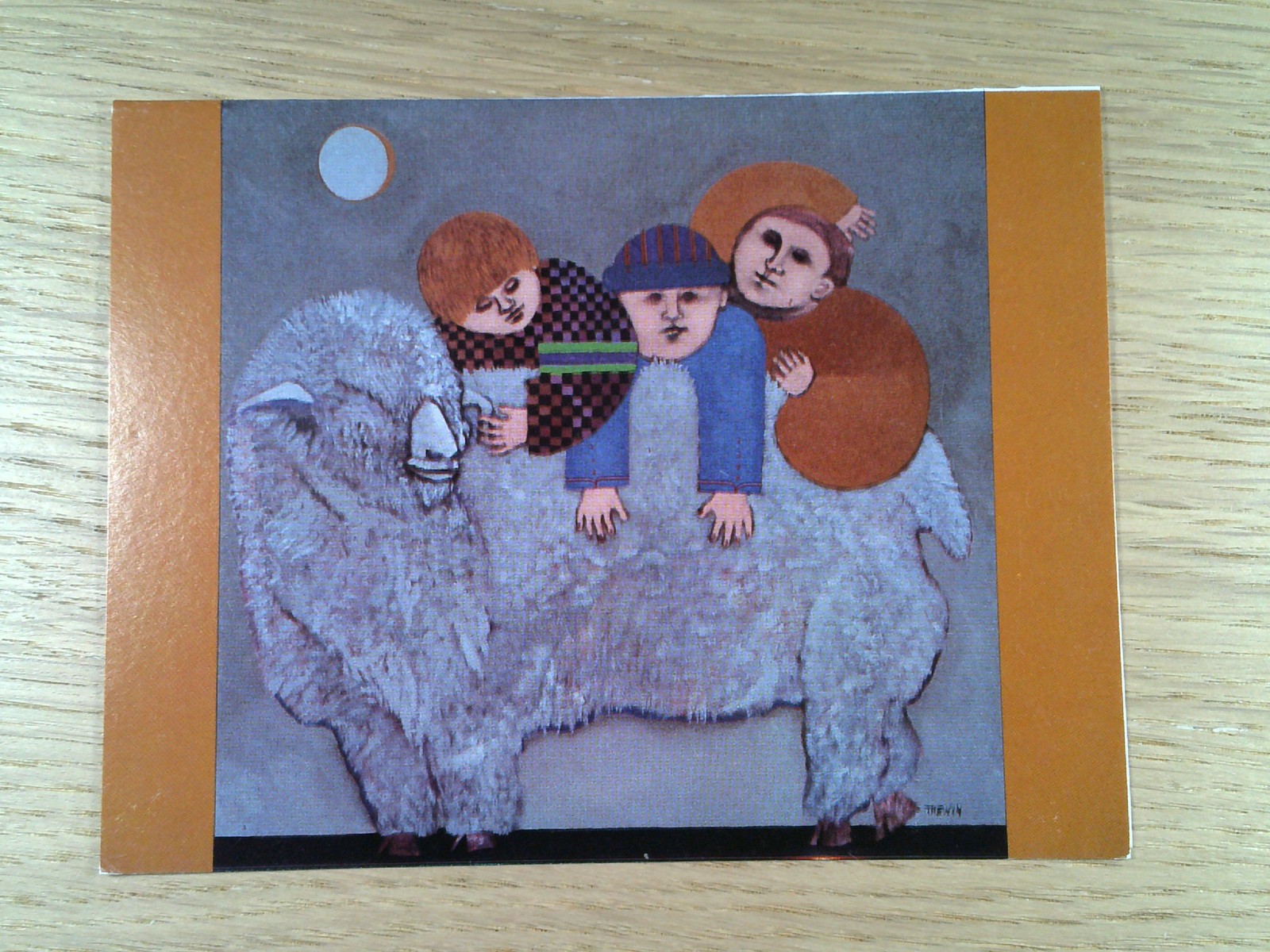 Leslie Trewyn «Joy Ride» Children & Sheep Art Print Greeting Card 1990 WI Artist
