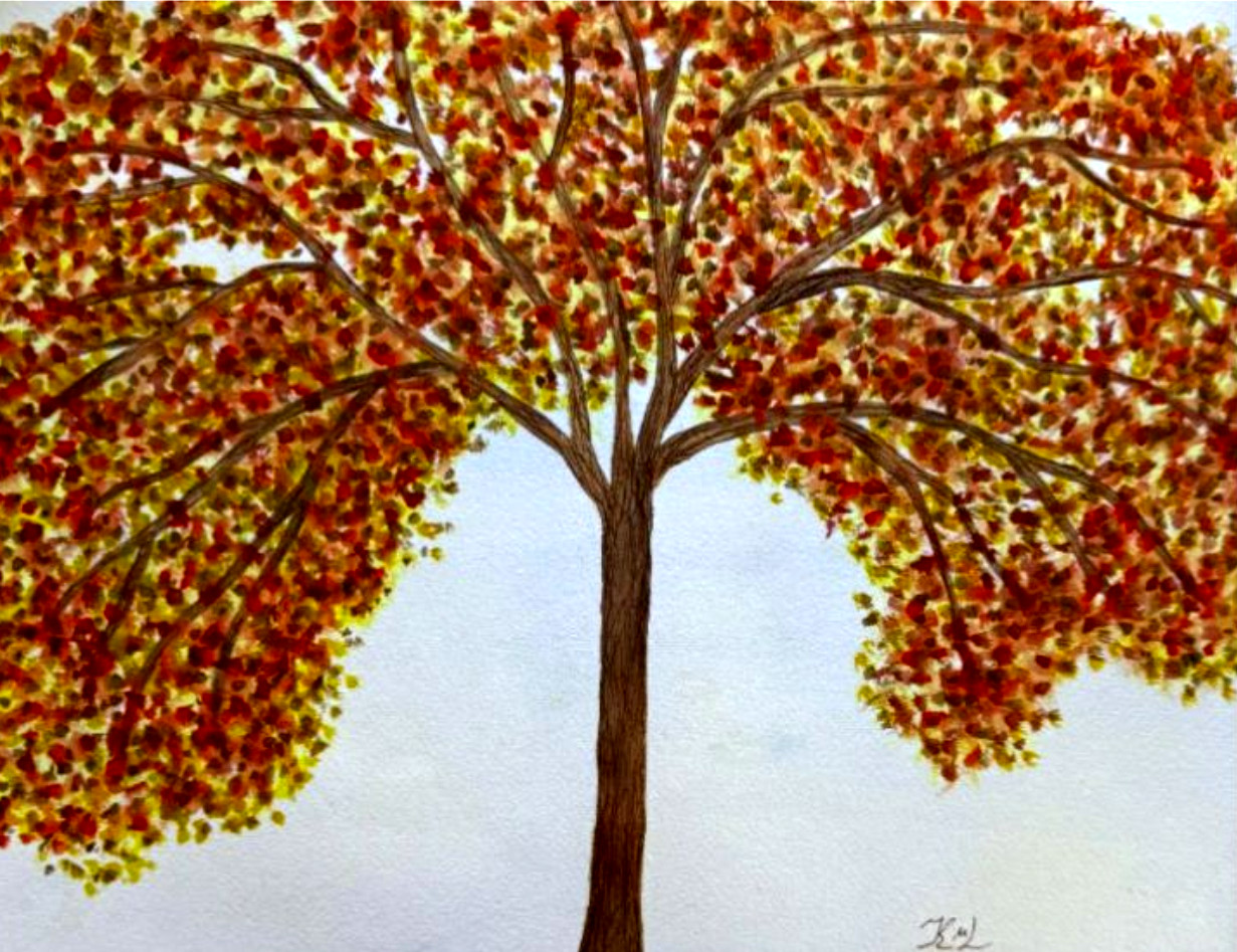 PAINTING WATERCOLOR 11X14 BLACK MAT 16X20 FOREST TREE AUTUMN LANDSCAPE ORIGINAL