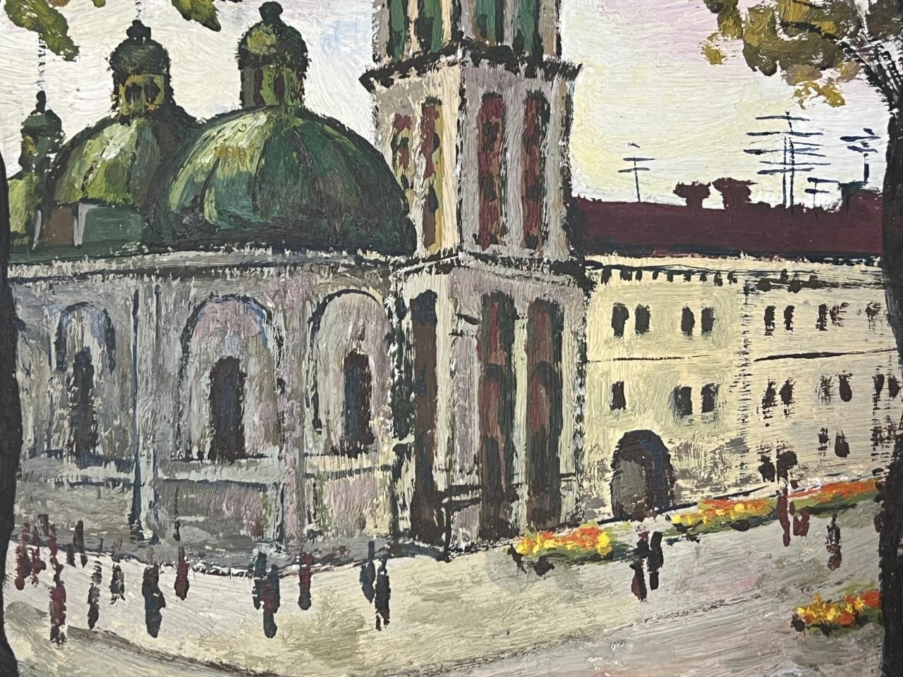 Old Lviv, Ukraine Art Cityscape Landscape Dormition Church Oil Painting Signed