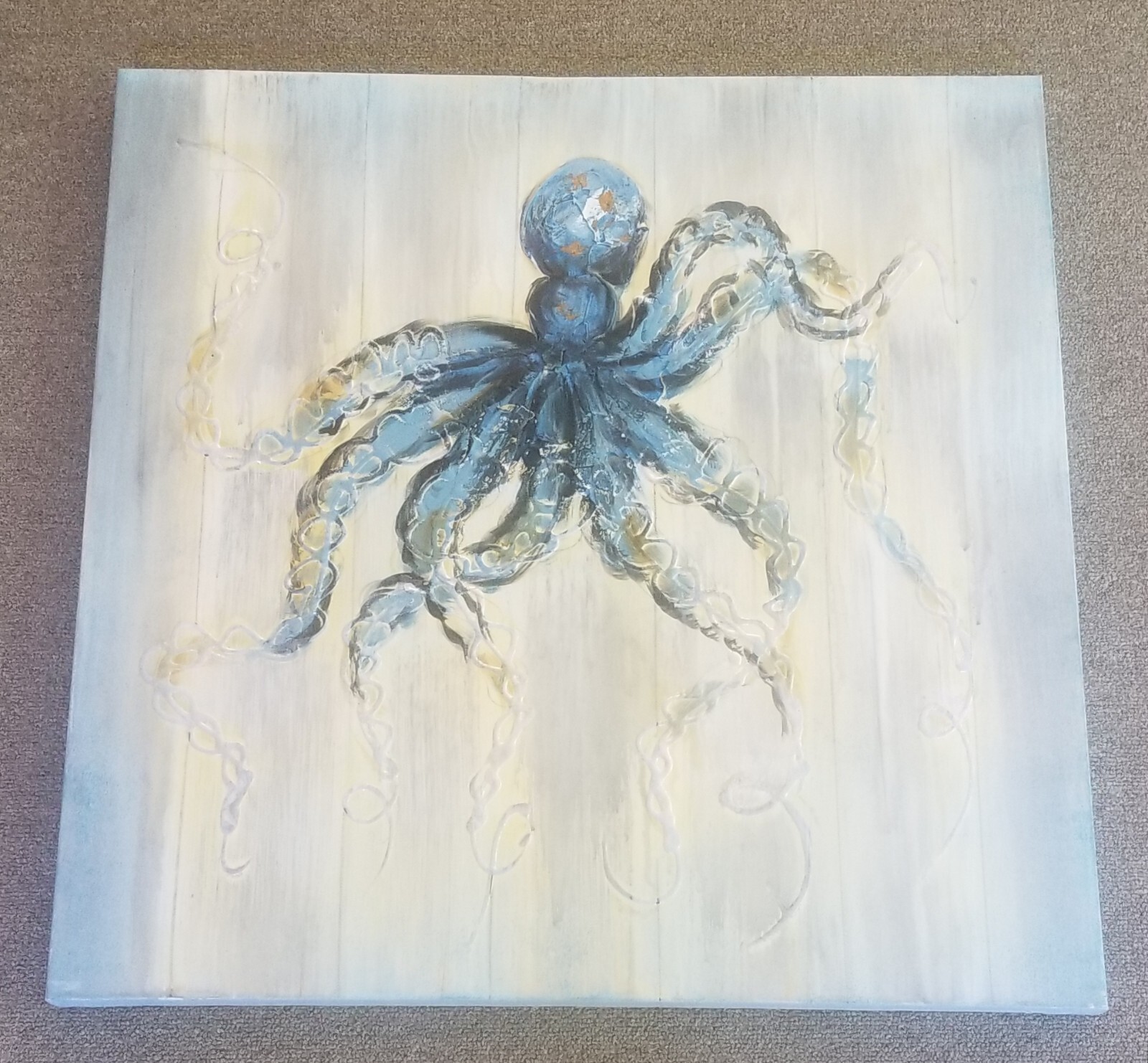 Octopus On Canvas Painting 24 x 24 Hobby Lobby Ocean Blue Sea Life Nautical