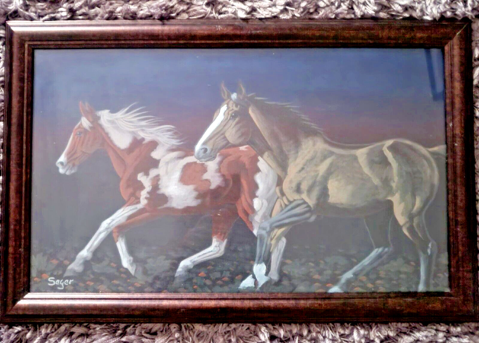 Navajo Artist David Seger Horses Painting Titled “Running Wild” 14×22 (2015)