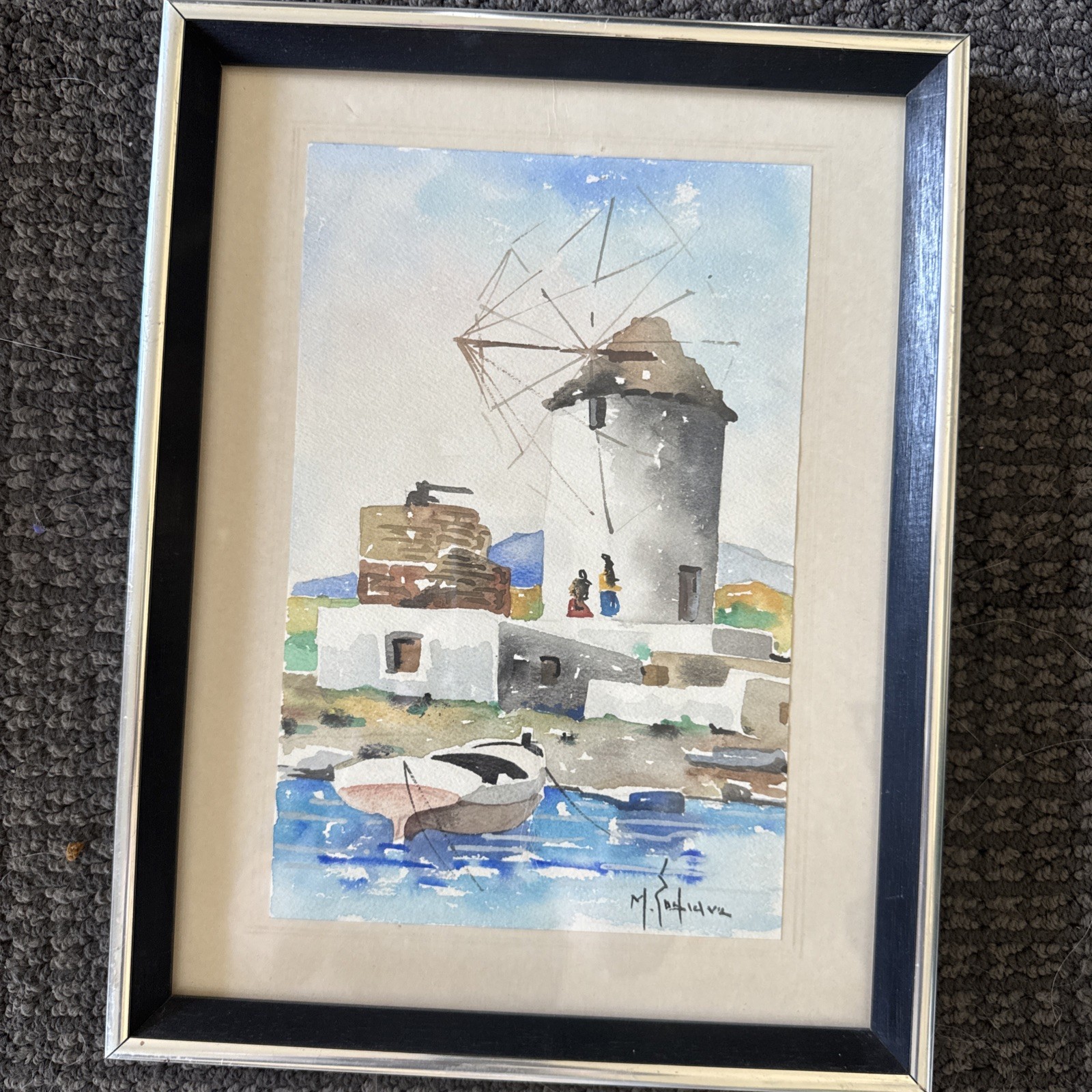 Original Watercolor Painting Water Mill MANOS SOFIANOS 1922-1986 Greece Signed