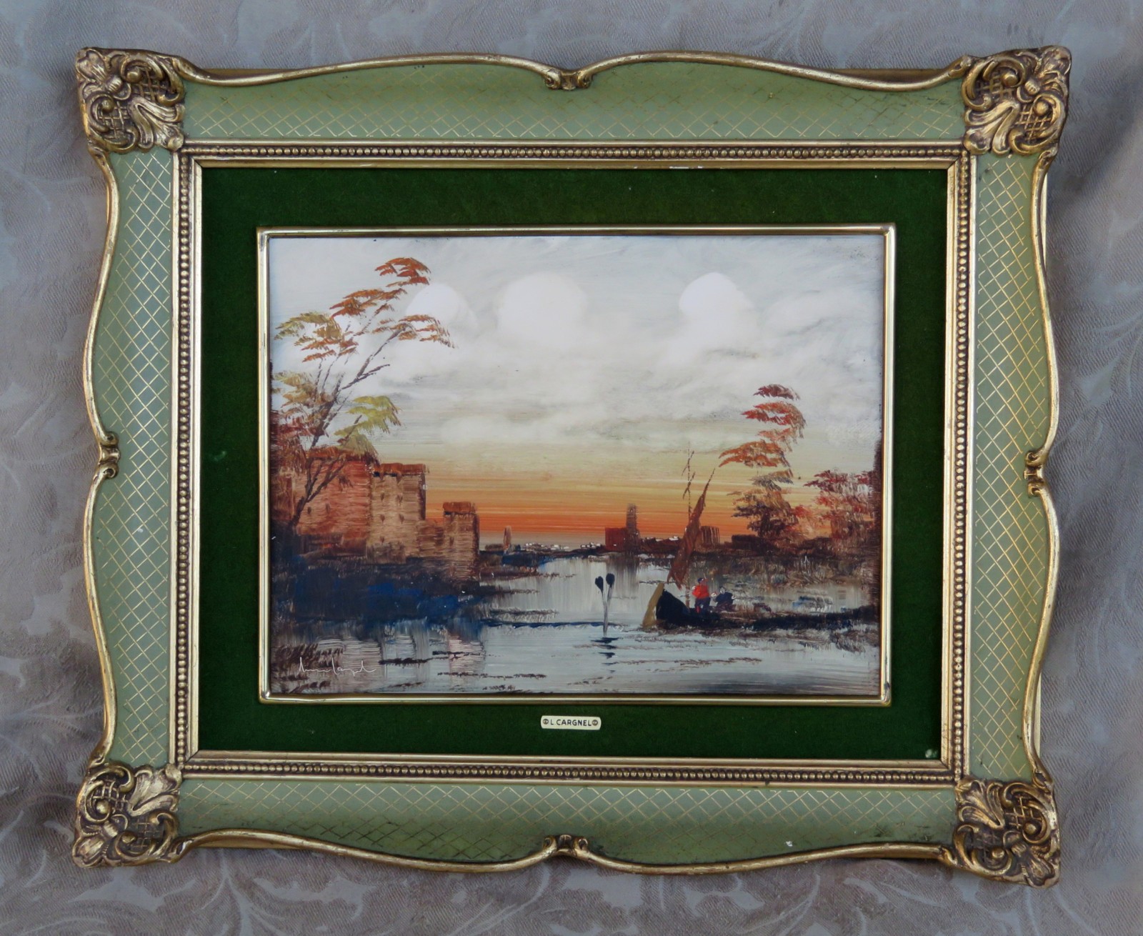 LUCIO CARGNEL ITALIAN B 1903 TREVISO LAGOON SUNSET LANDSCAPE OIL PAINTING ITALY