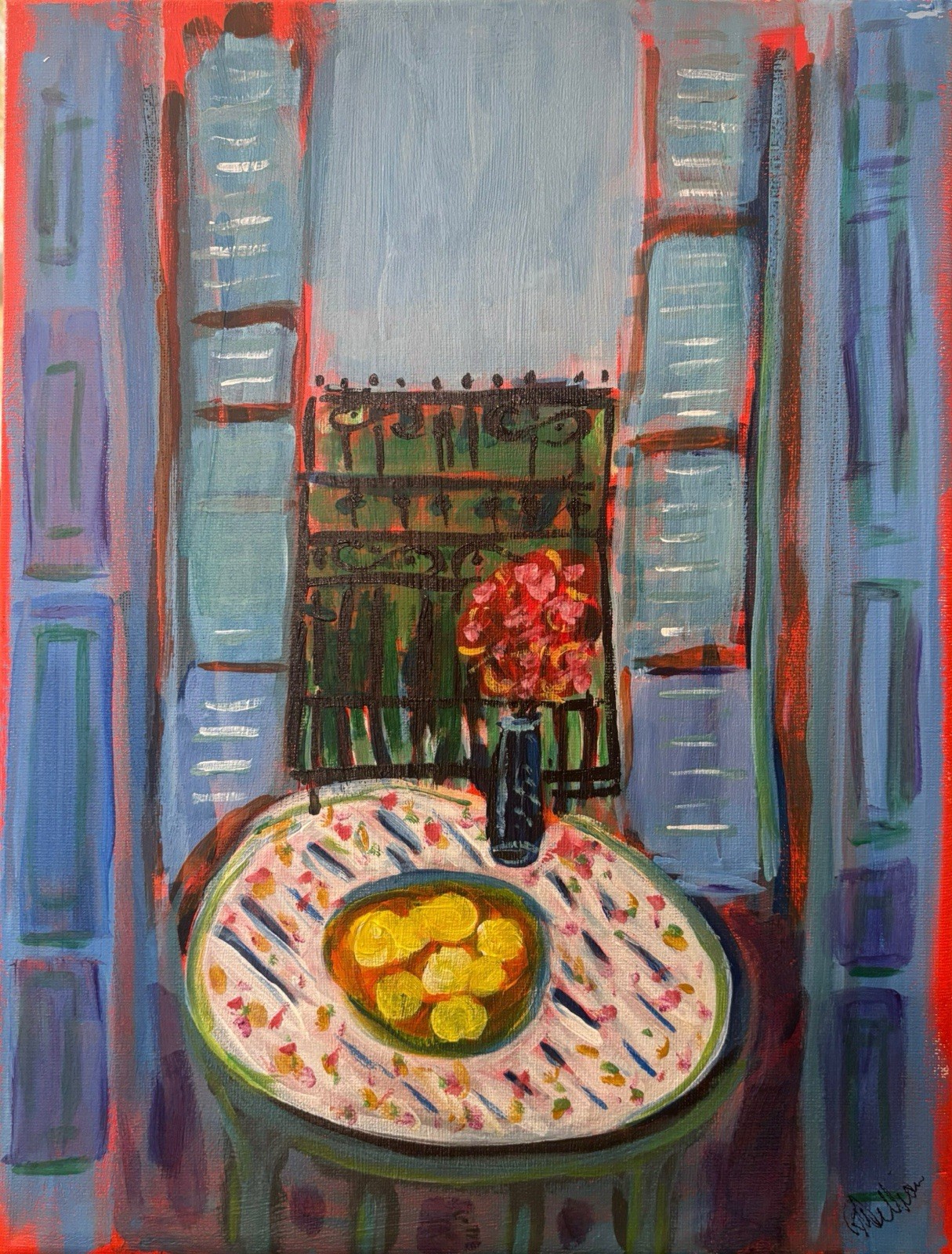 Original Art Signed Canvas Matisse Inspired Window Balcony Unframed
