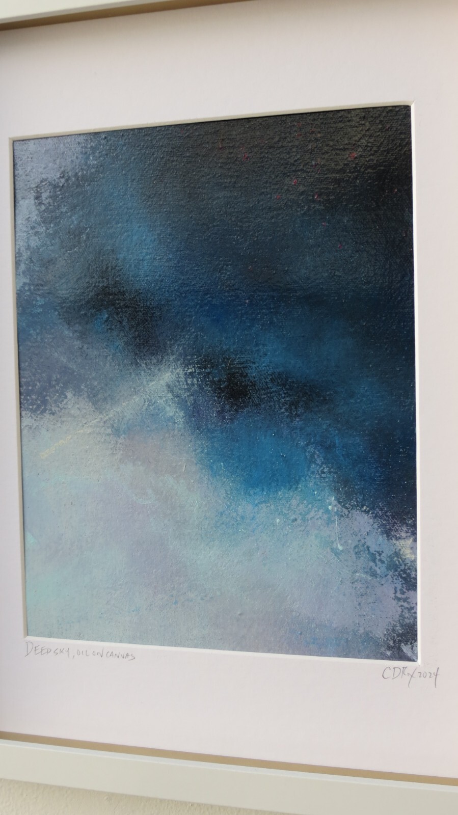 Original Oil and Pastel on Framed Canvas 2024. Abstract, Modern, Blue, White