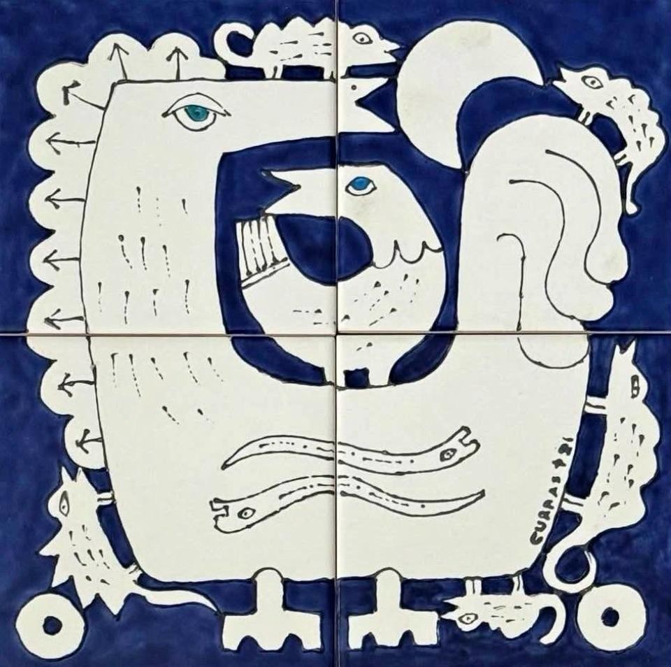 Curras brothers 12×12 in Ceramic tile 2022 cuban american artist folk art