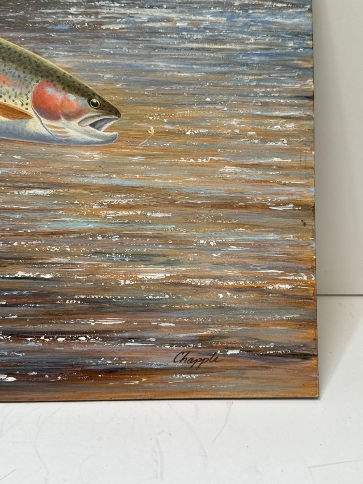 Fish Painting Fishing Jumping Fly Lure River Stream David Chapple Listed Famous