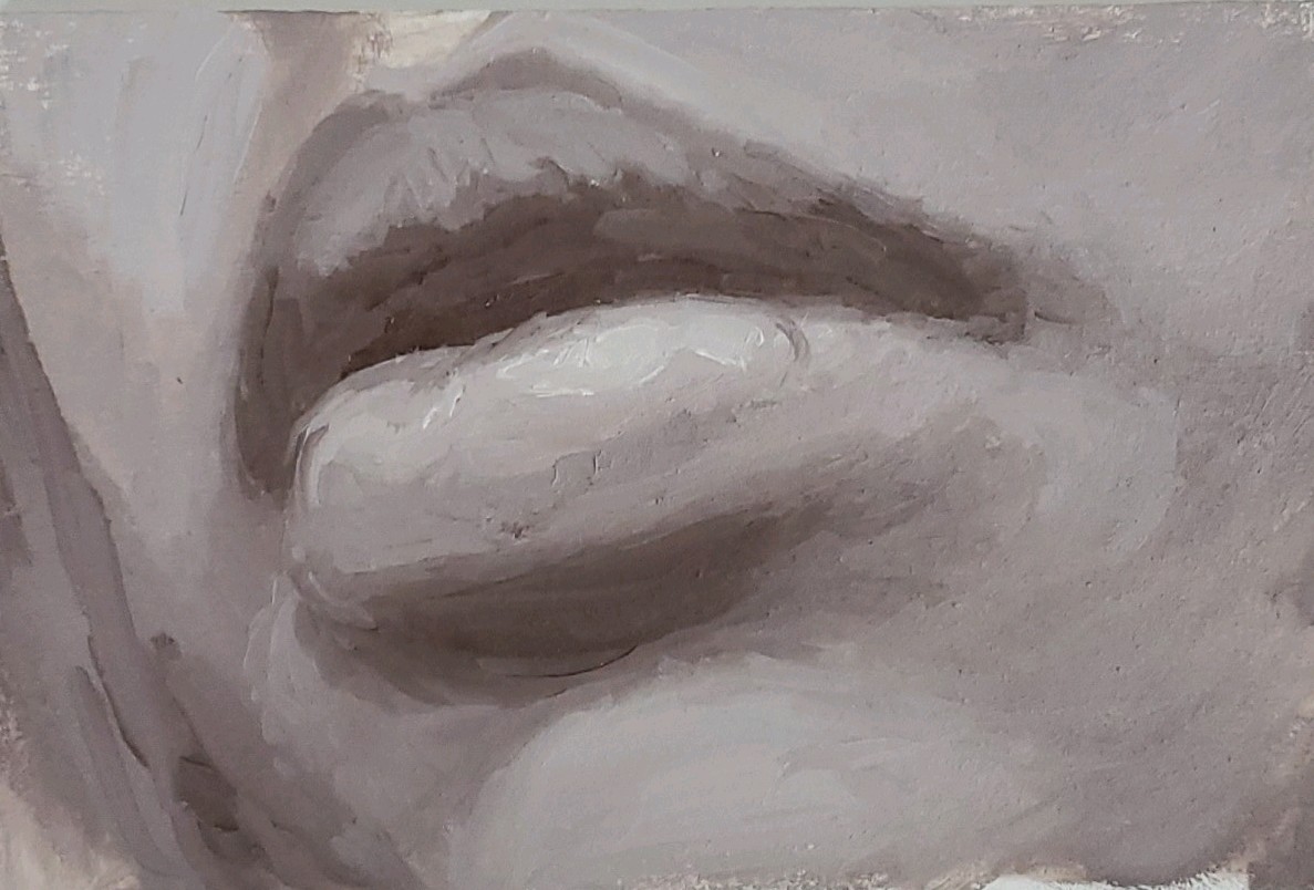 4×6 Oil Painting On Wood Panel, Lip Study, Unsigned, Unframed