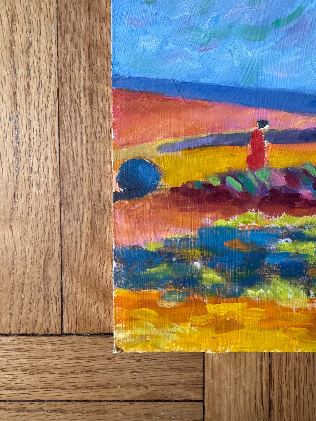 Vintage Painting Acrylic On Cardboard Landscape Hills 8 x 10 Peter Feldman