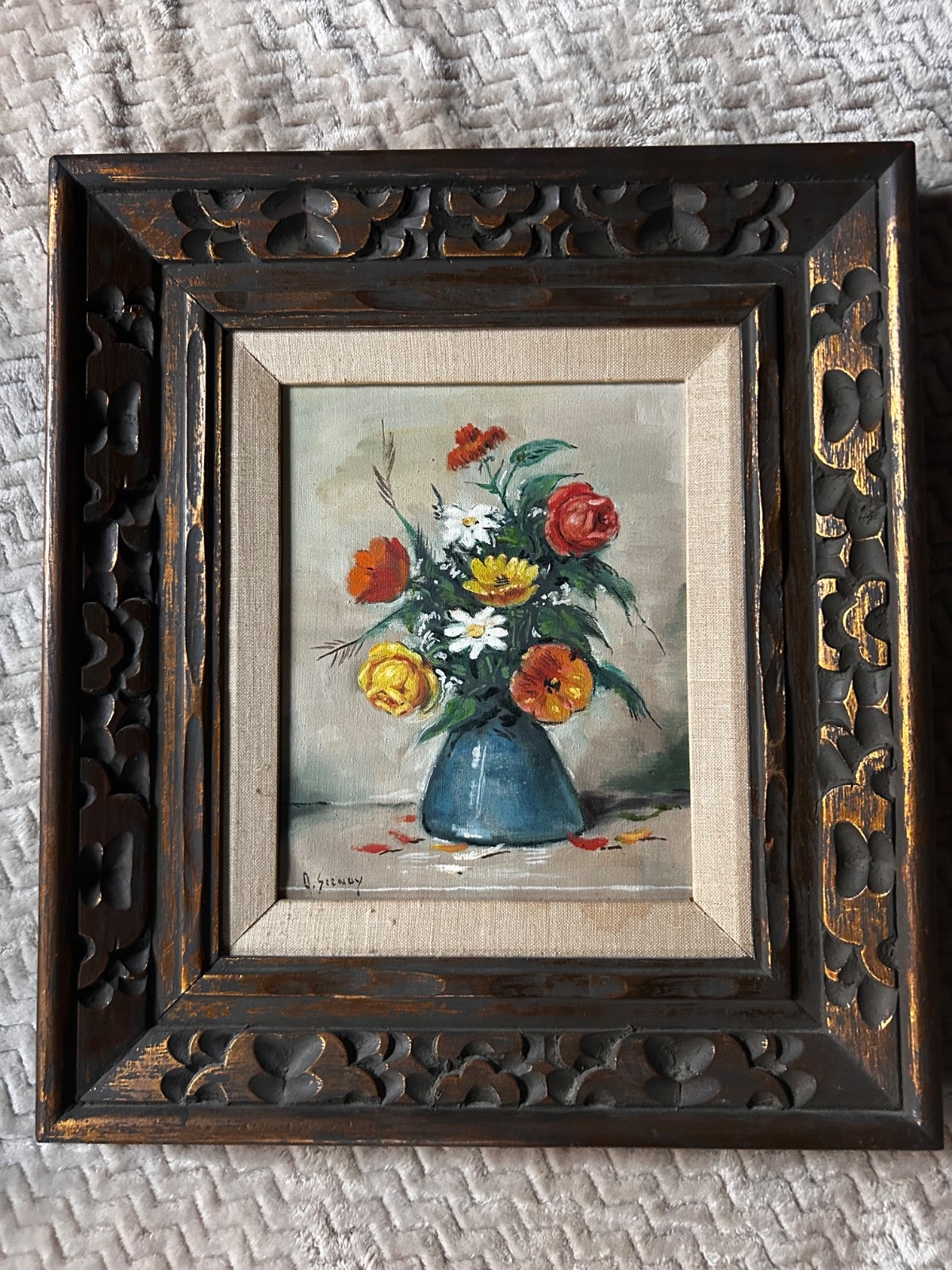 GORGEOUS Anco BiltFRAME floral still life oil painting signed 16×18 original art