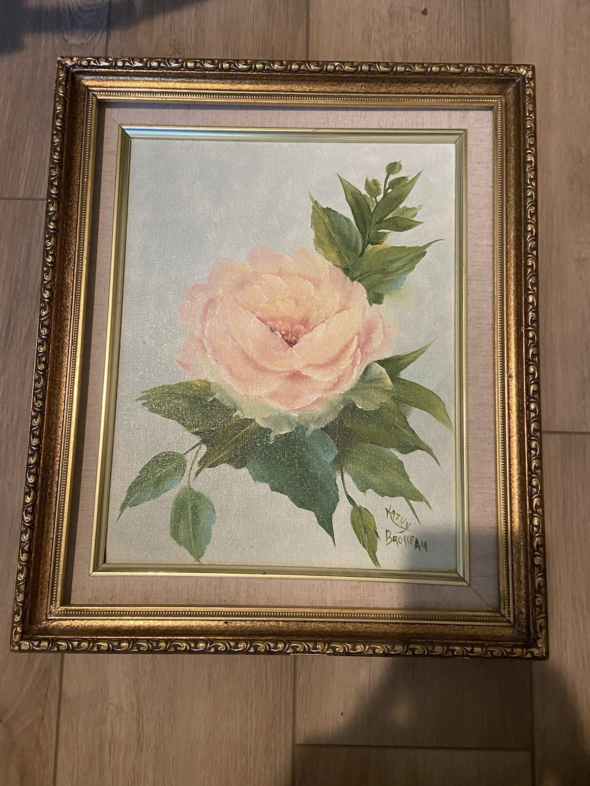 Artist Kathy Brosseau Still Life Oil Painting Of A Yellow Rose Framed 18” X 15”