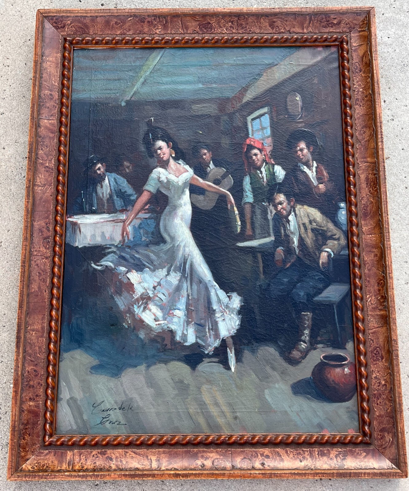 Vintage Impressionist Oil Painting on Canvas «Spanish Flamenco Dancer» Signed