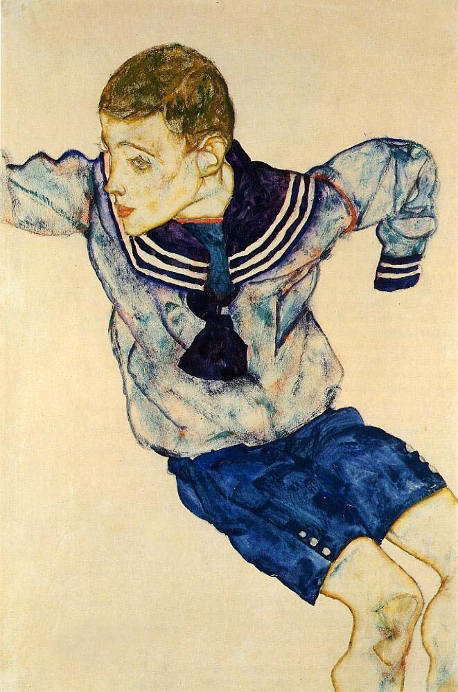 Oil painting young man portrait Boy-in-a-Sailor-Suit-Egon-Schiele handmade art