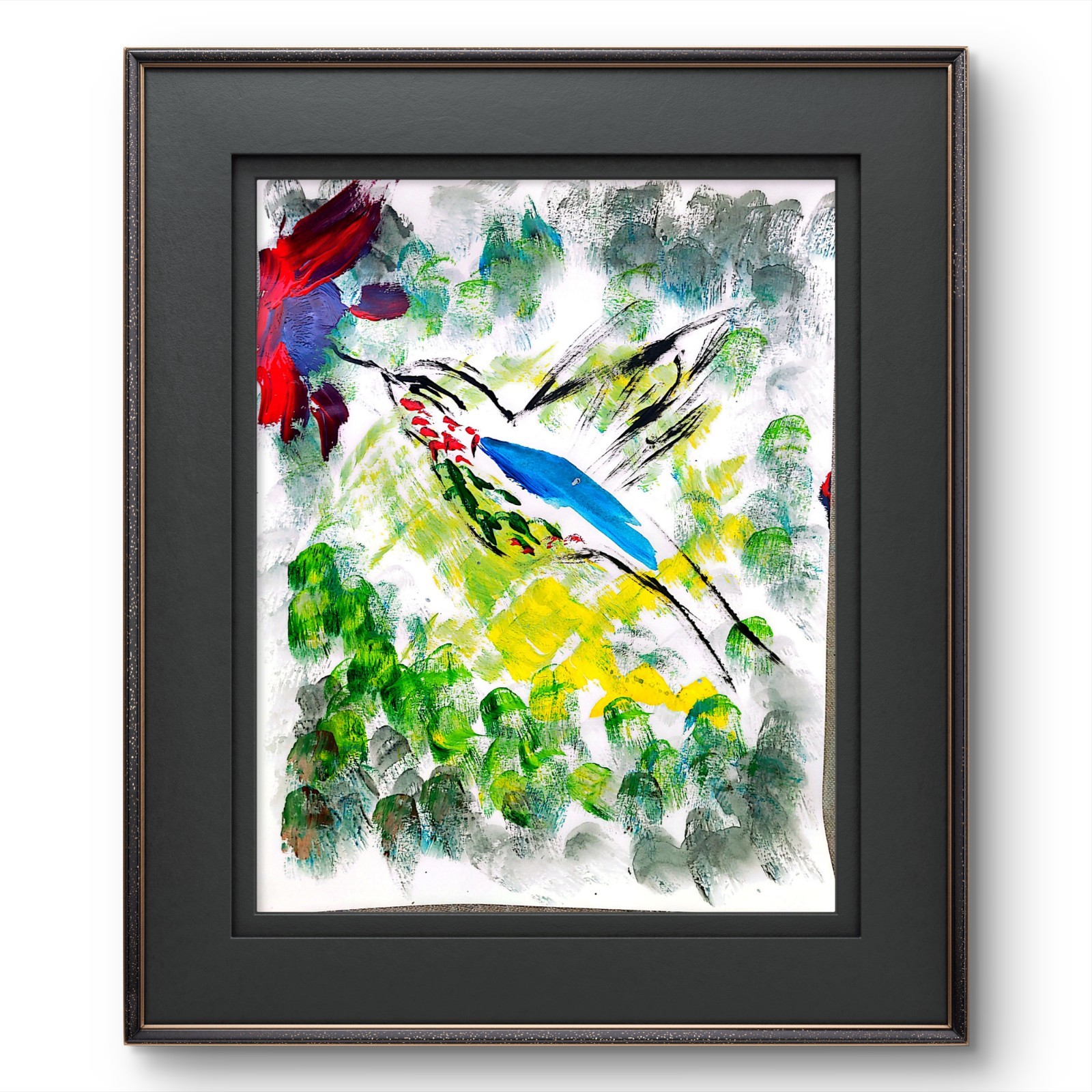 Hummingbird Abstract Expressionist Original Painting Gallery Paper