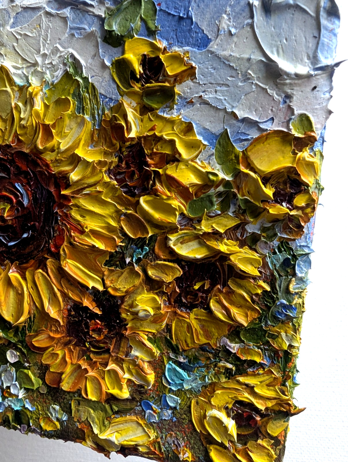 ORIGINAL OIL impasto Painting «Sunflowers» 4″X4″ X 1.5″ by Olga Diduh.