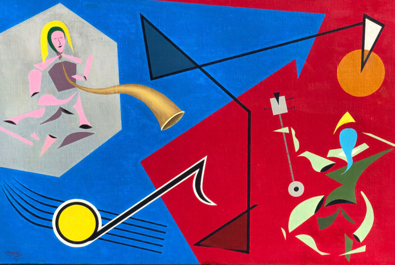 «In Praise of Music» Abstract/Surrealist/Outsider Painting-1980-Gareth Crispell