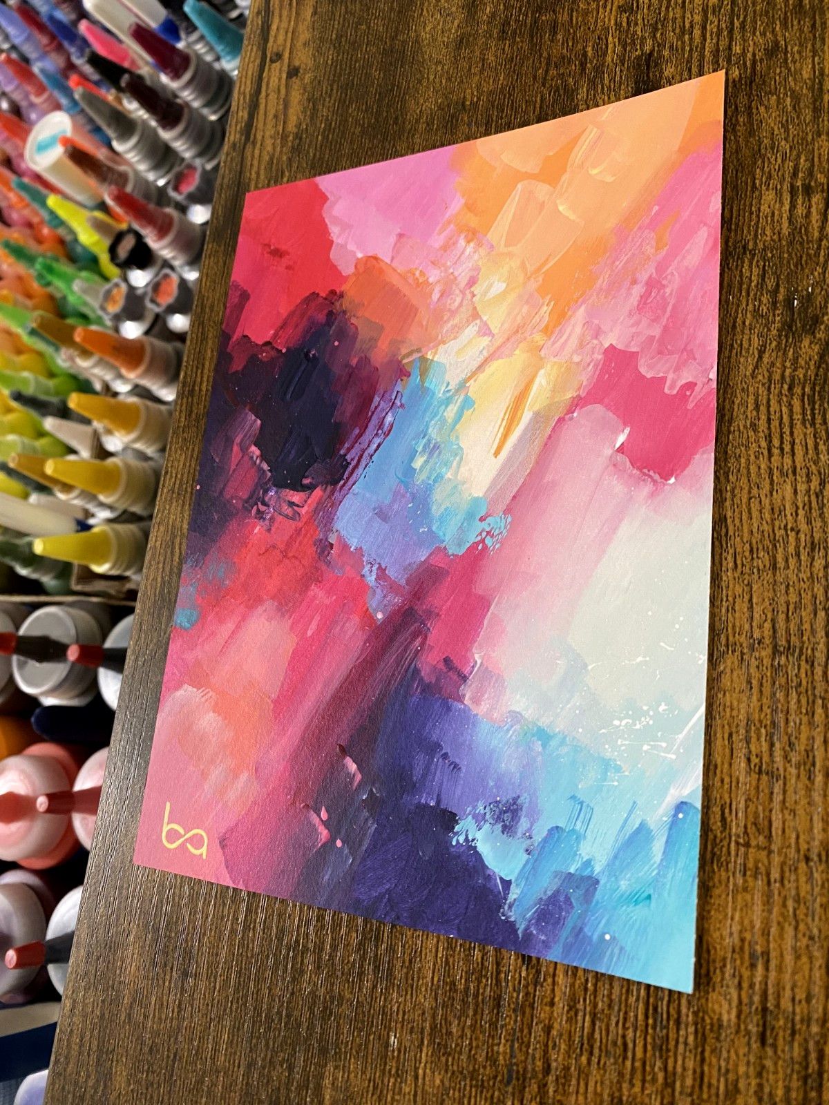 Original Abstract Painting 5×7″ Modern Acrylic Bold Color Palette Wall Decor
