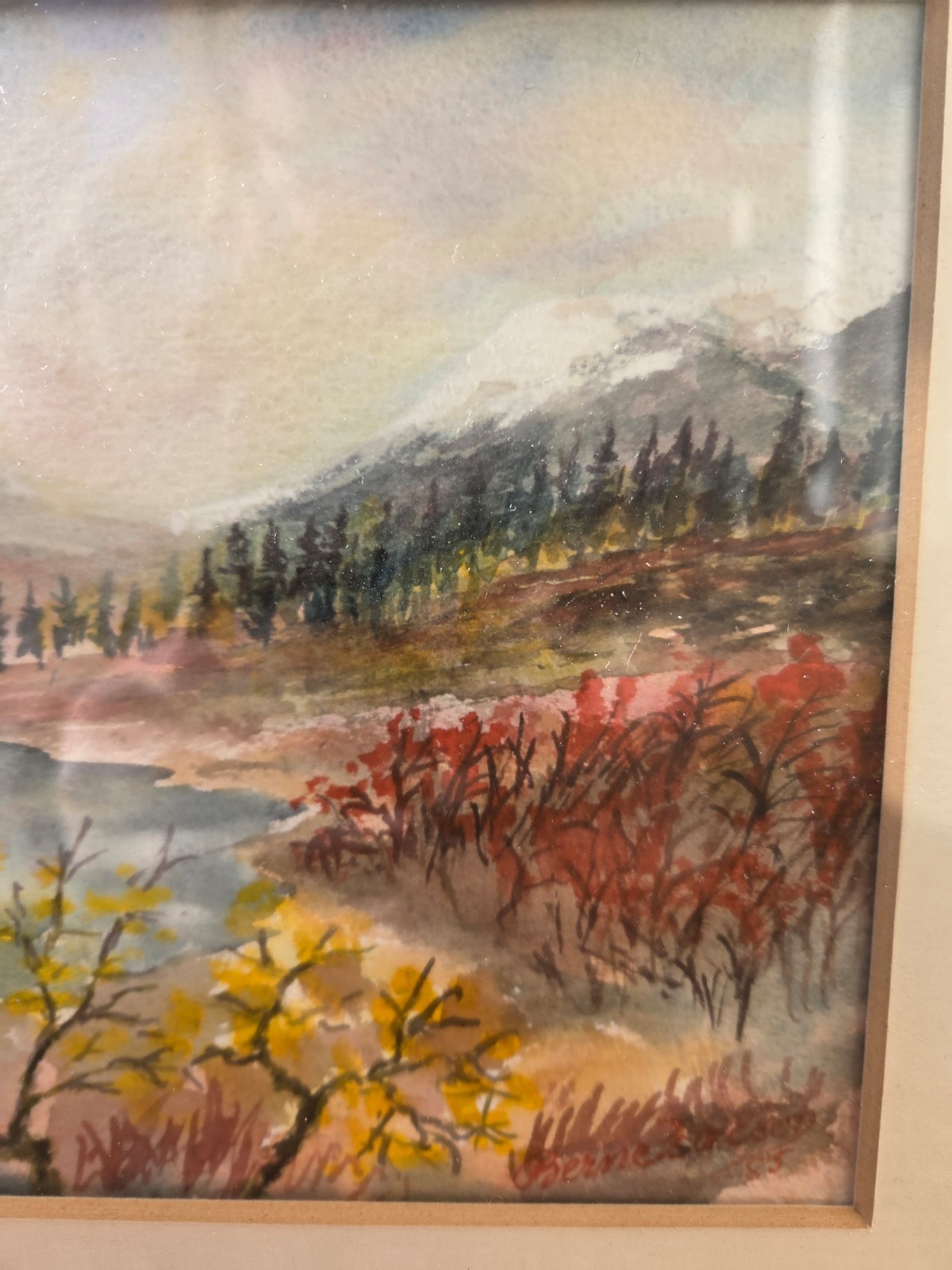 Vintage Swedish Watercolor Painting, Autumn in the Mountains