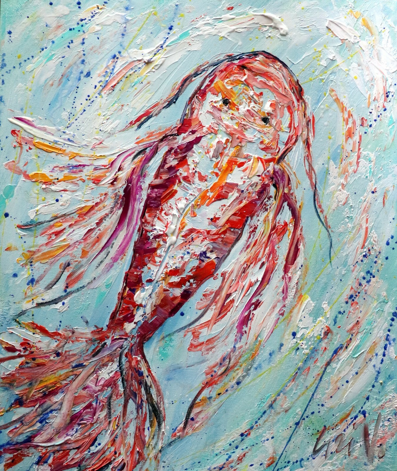 Original Koi Fish Oil Painting 20×24 Vertical Textured Abstract Water Canvas Art