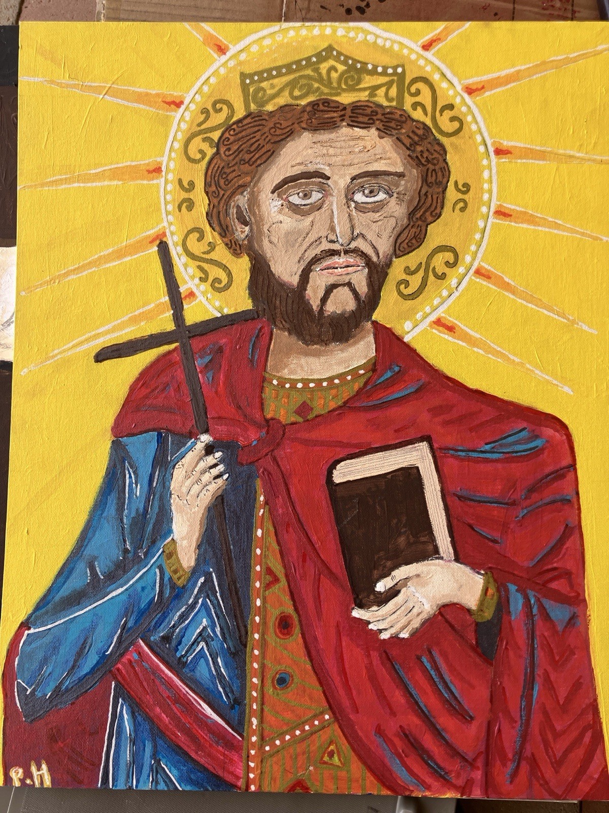 Painting 16”x20” By P.H , “ Saint Constantine “Editor Of The Bible , signed