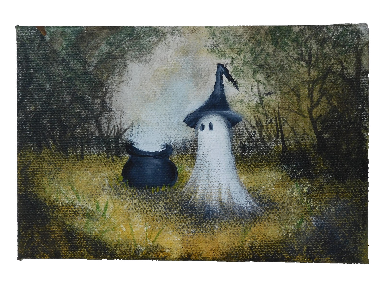Ghost Witch Cauldron Gothic Painting Spooky Art by Rain Crow