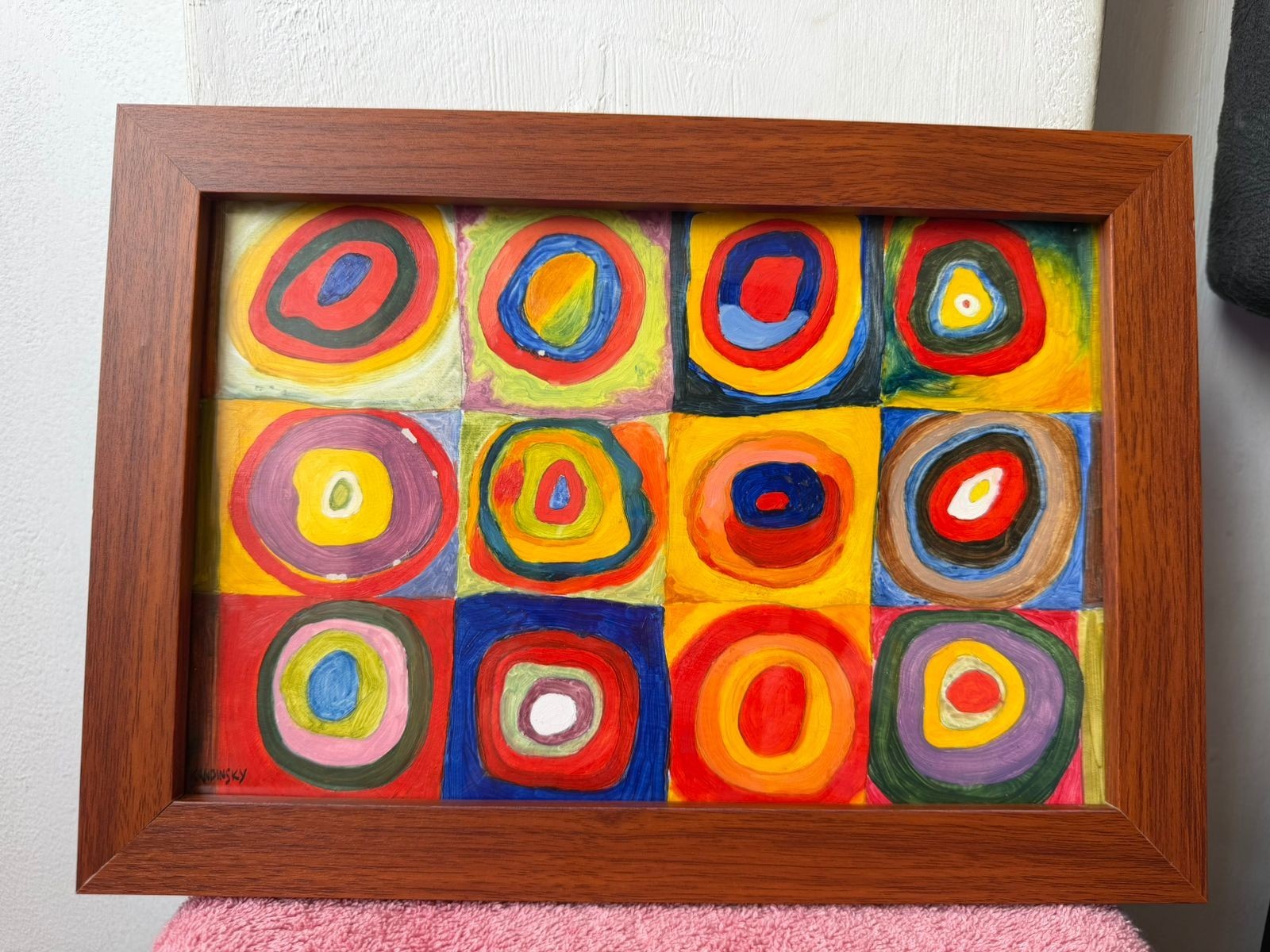 wassily kandinsky , framed oil painting on wood, sealed and signed.